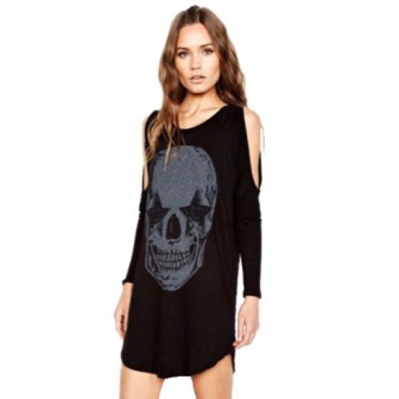 new Lauren Moshi ★ Star Eye Skull Mini Dress ★ Blk - Picture 12 of 14